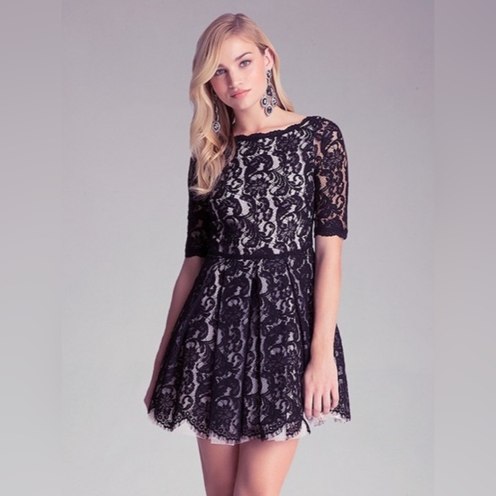 Bebe lace knee length dress black size 2